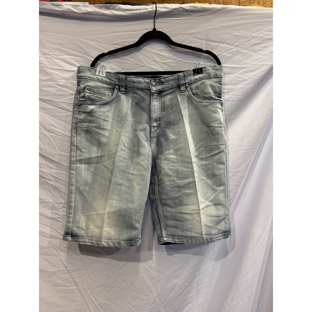 Ecko Unltd. Men's Denim Shorts Light Blue Stone Wash Flat Front 5-Pocket Logo